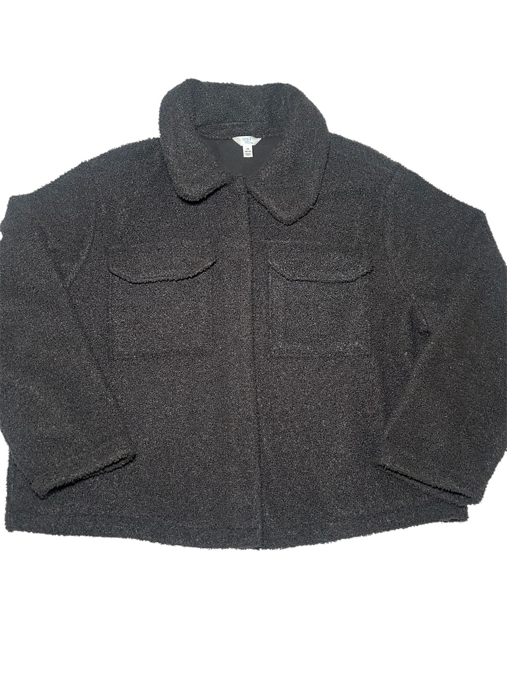 Time & Tru Charcoal Gray Sherpa Cozy Teddy Jacket Button Front Pocket 1X